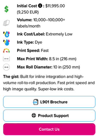 L901 / L901 Plus Industrial Color Label Printer afinia zaplabeler information sheet